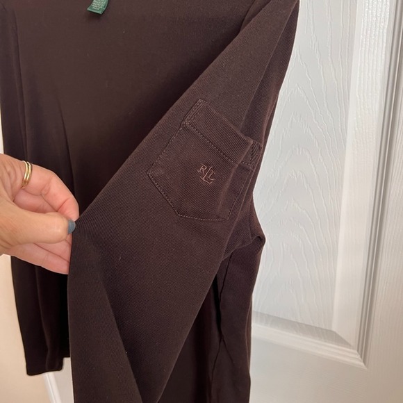 Ladies Lauren Ralph Lauren Long Sleeve Top Pocket‎ Ribbed Knit Casual Brown XL - Picture 4 of 8